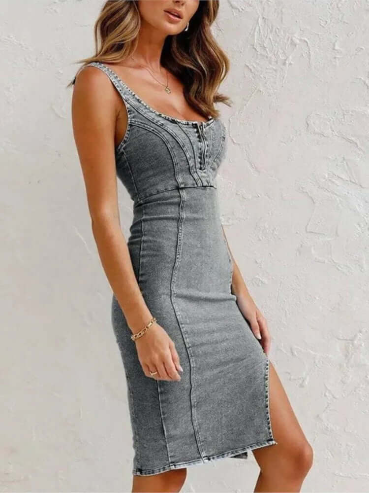 Ysabel - Denim dress with adjustable straps-DESTINY