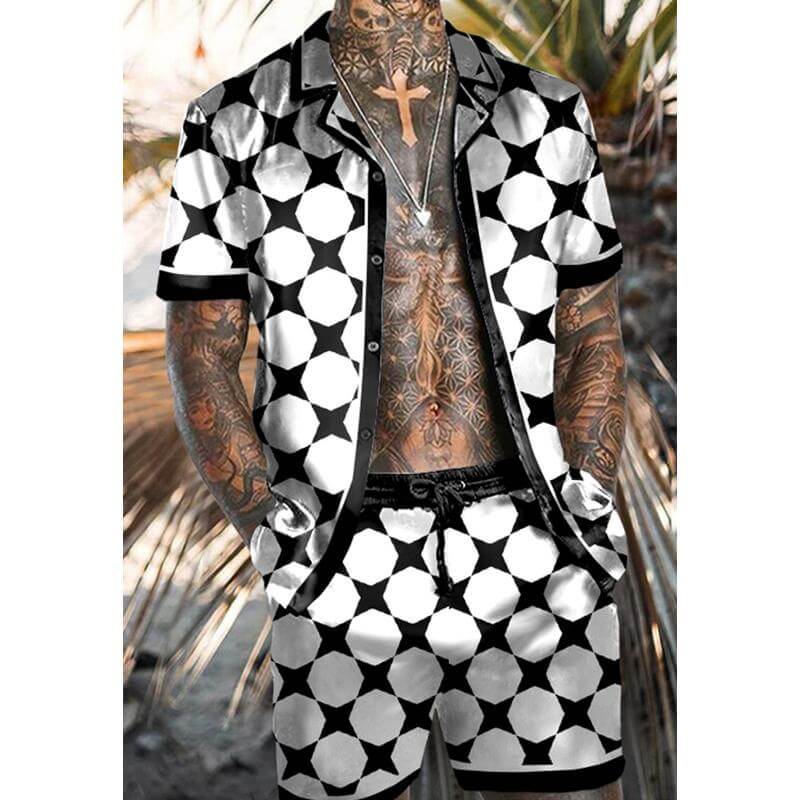 Men's Hawaiian Matching Set Summer Beach Two Piece Outfits Flower Shirts and Shorts 78507322L-DESTINY