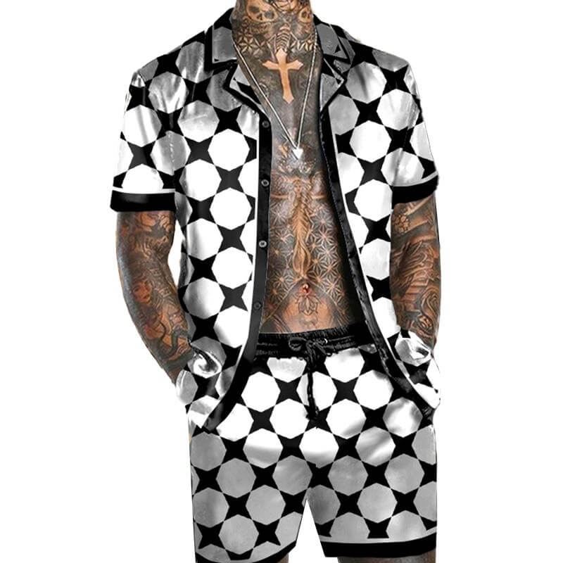 Men's Hawaiian Matching Set Summer Beach Two Piece Outfits Flower Shirts and Shorts 78507322L-DESTINY