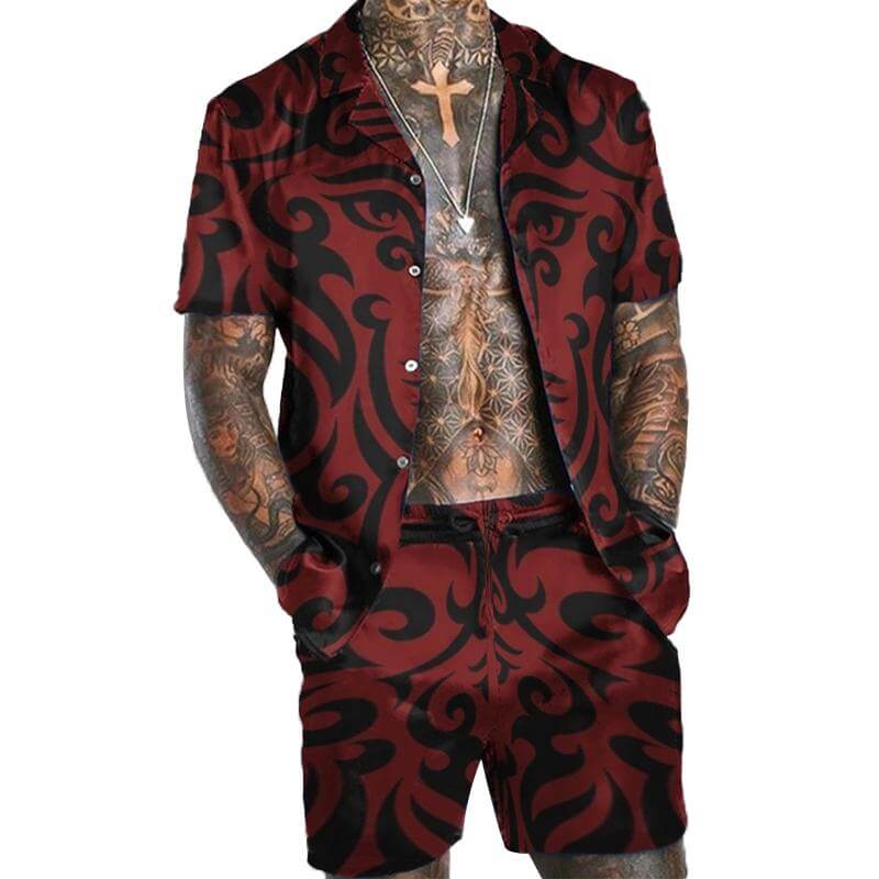 Men's Hawaiian Matching Set Summer Beach Two Piece Outfit 28907664L-DESTINY