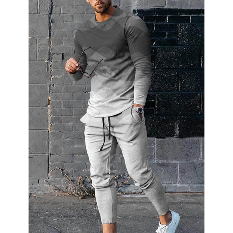 Men's Printed Casual Long Sleeve Trousers Set 90824898L-DESTINY