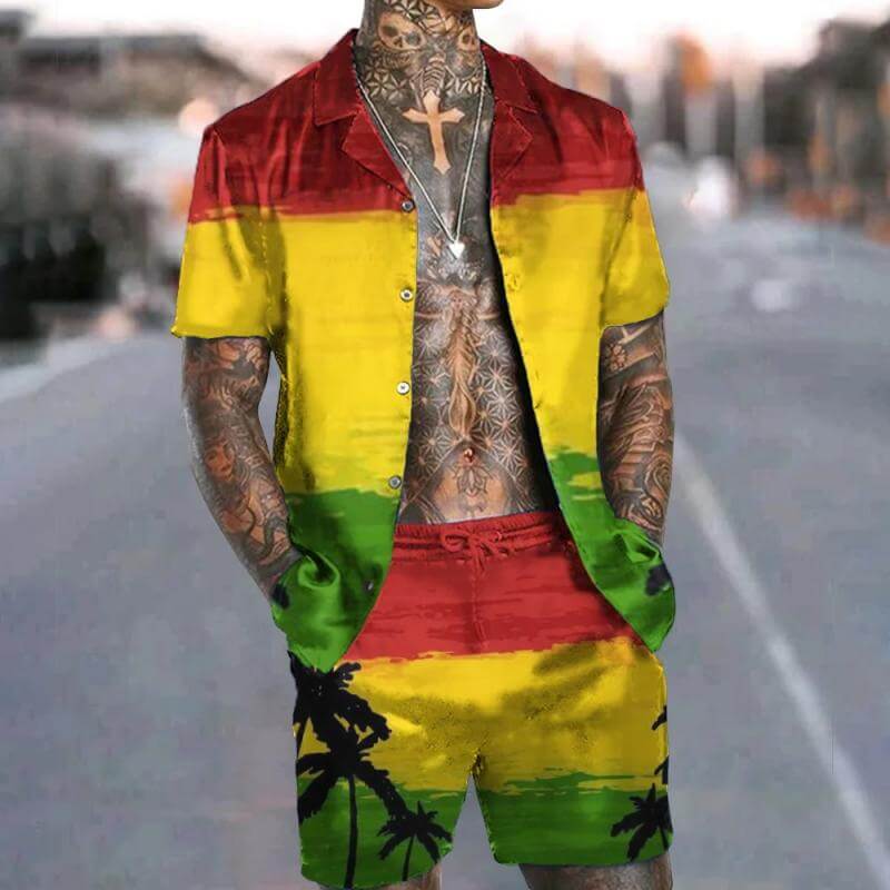 Coconut Palm Print Shirt Shorts Set 97874724L-DESTINY