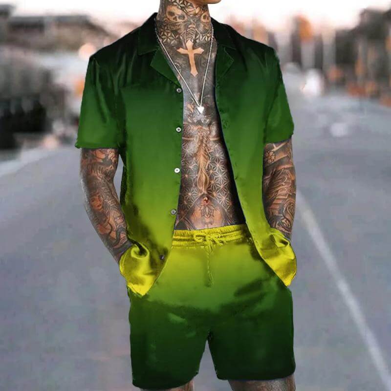 Gradient Colorblock Short-Sleeve Shirt Set 04011462L-DESTINY