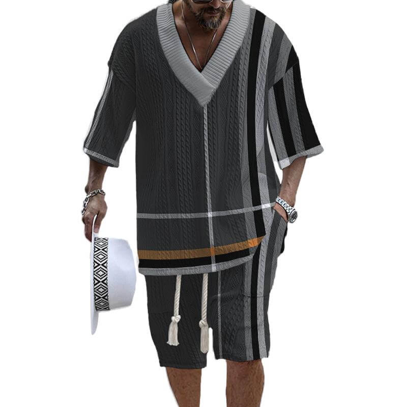 Men's Printed Short Sleeve Shorts Textured Set 05470168L-DESTINY