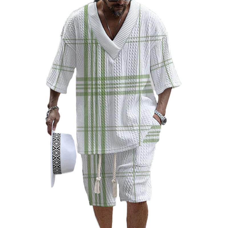 Men's Printed Short Sleeve Shorts Textured Set 42671434L-DESTINY