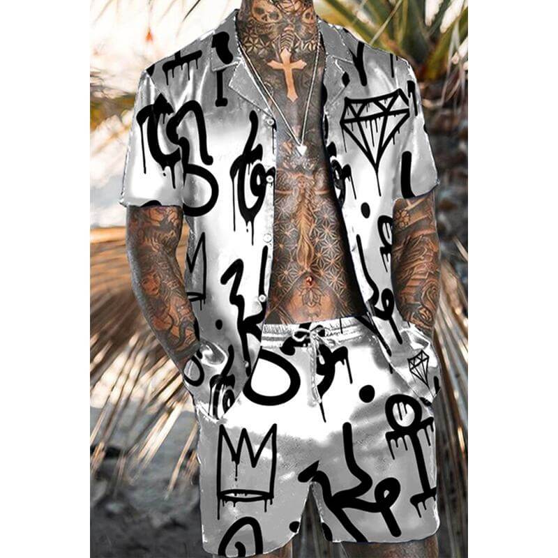 Men's Hawaiian Casual Set Short Sleeve Shirt Set 07919001L-DESTINY