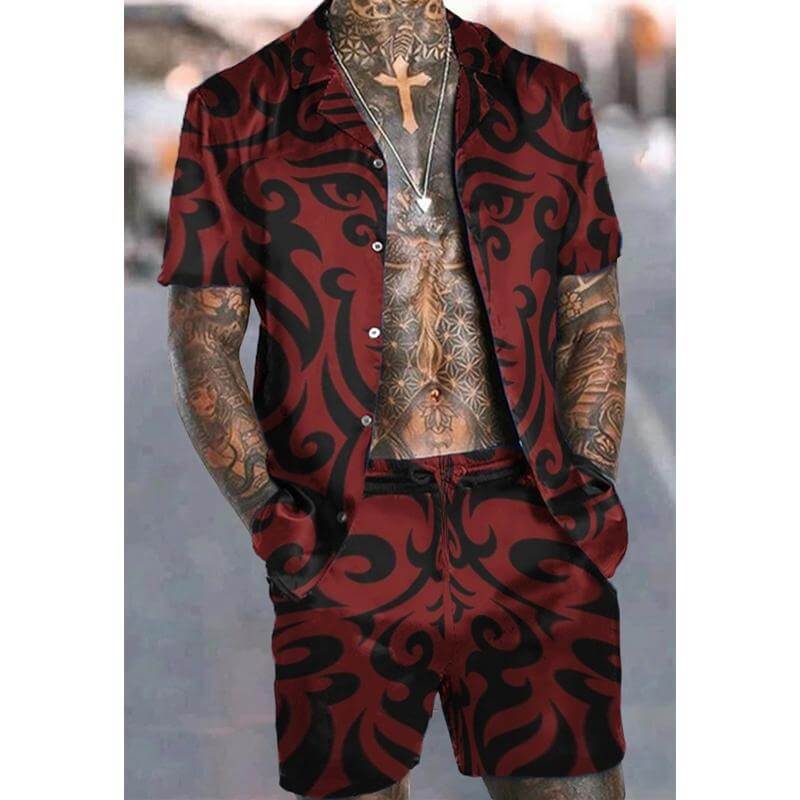 Men's Hawaiian Matching Set Summer Beach Two Piece Outfit 28907664L-DESTINY