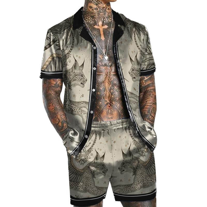 Leopard Print Short Sleeve Shirt Set 12243143L-DESTINY