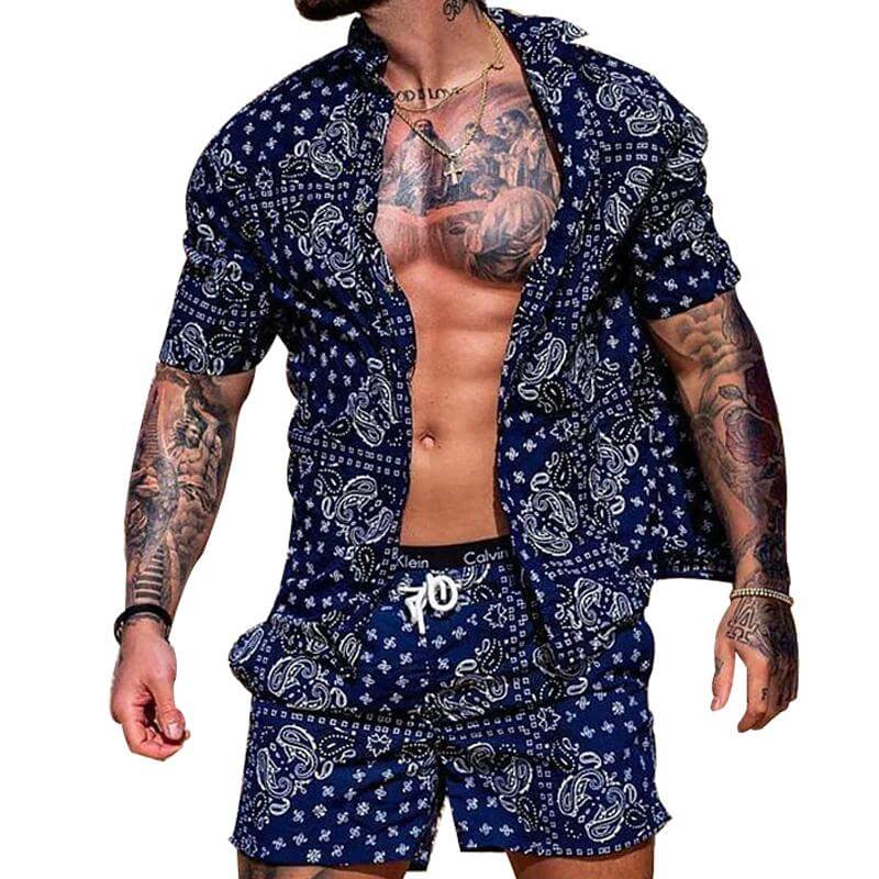 Men's Summer Casual Set Vintage Print Set 96072300L-DESTINY