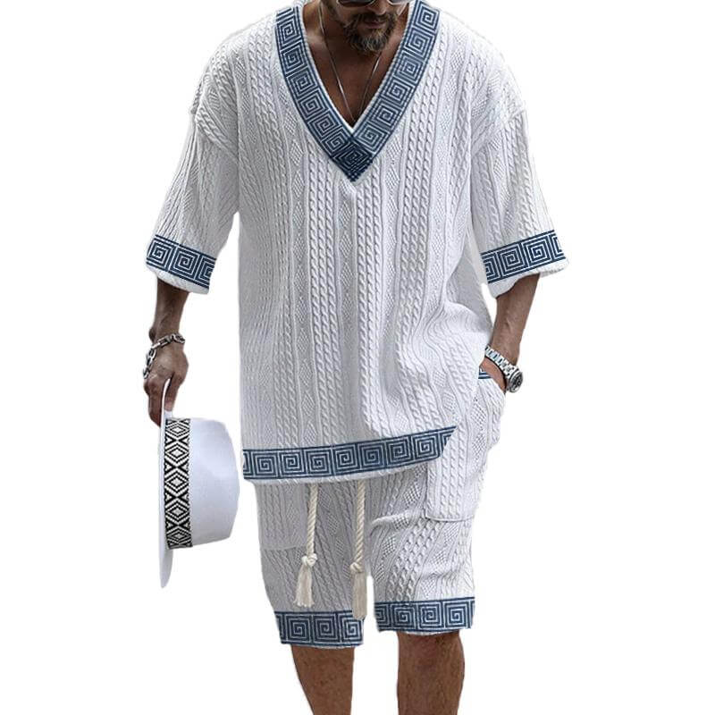 Men's Printed Short Sleeve Shorts Textured Set 22241867L-DESTINY