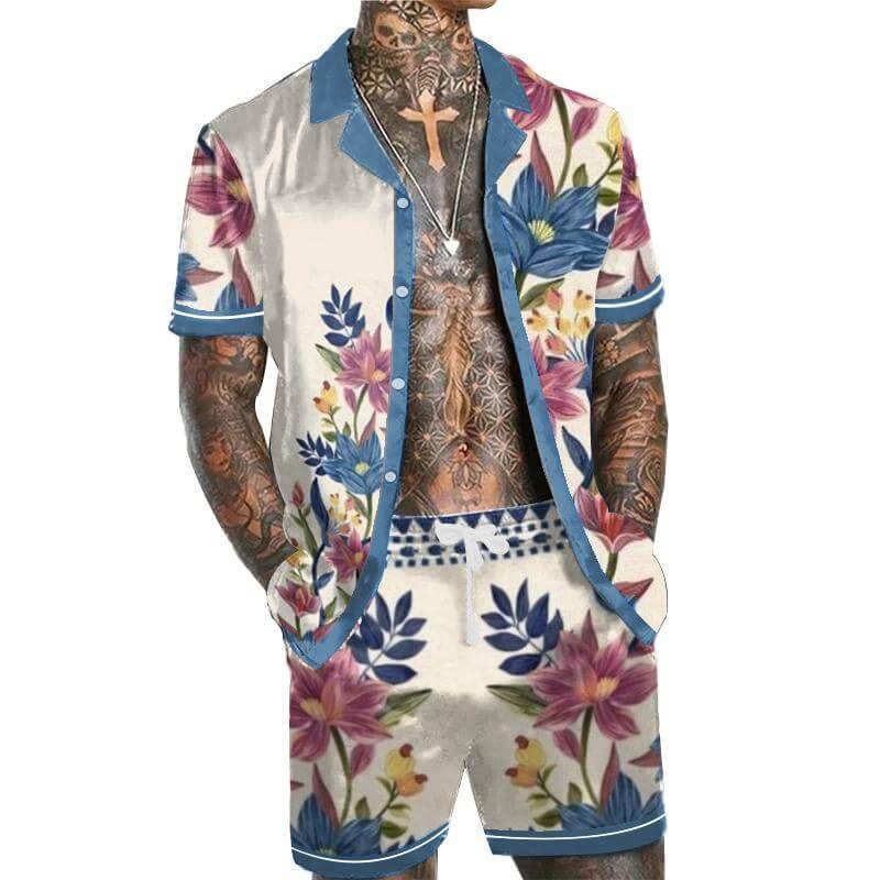 Men's Hawaiian Print Short Sleeve Shirt Set 26217103L-DESTINY