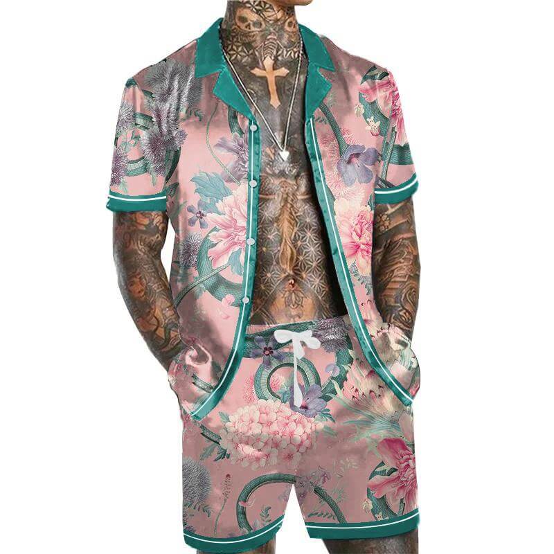 Men's Hawaiian Print Short Sleeve Shirt Set 27292333L-DESTINY