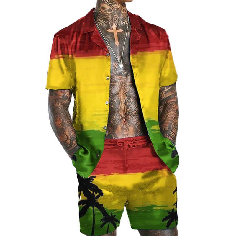 Coconut Palm Print Shirt Shorts Set 97874724L-DESTINY