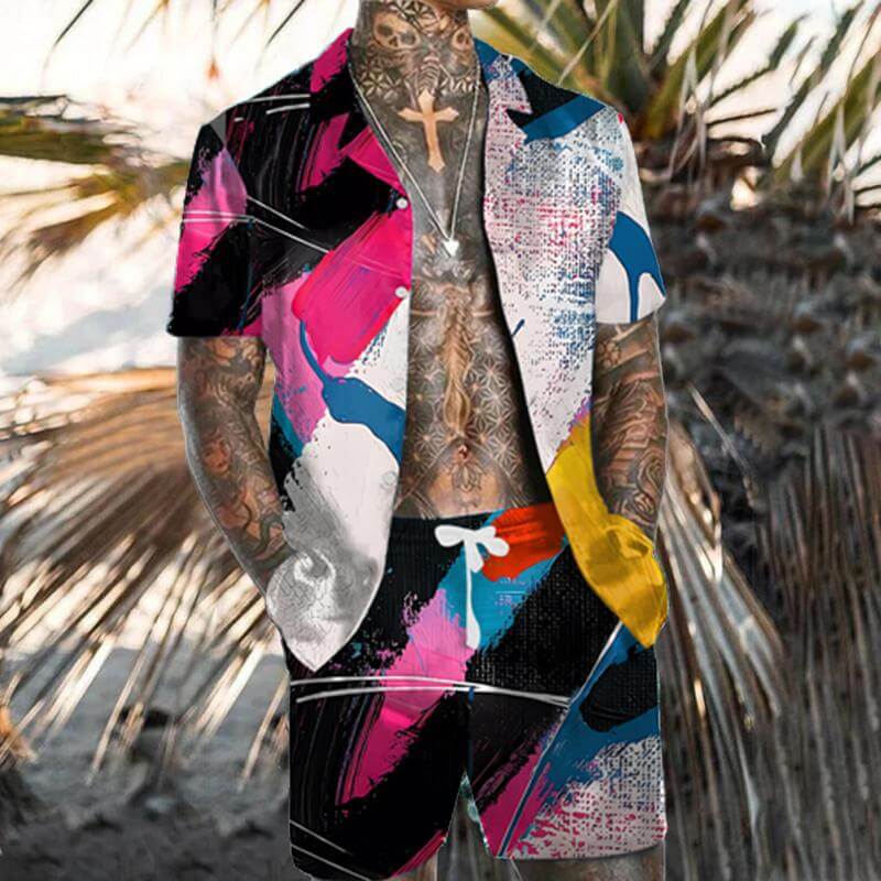 Men's Hawaiian Casual Set Short Sleeve Shirt Set 25390286L-DESTINY
