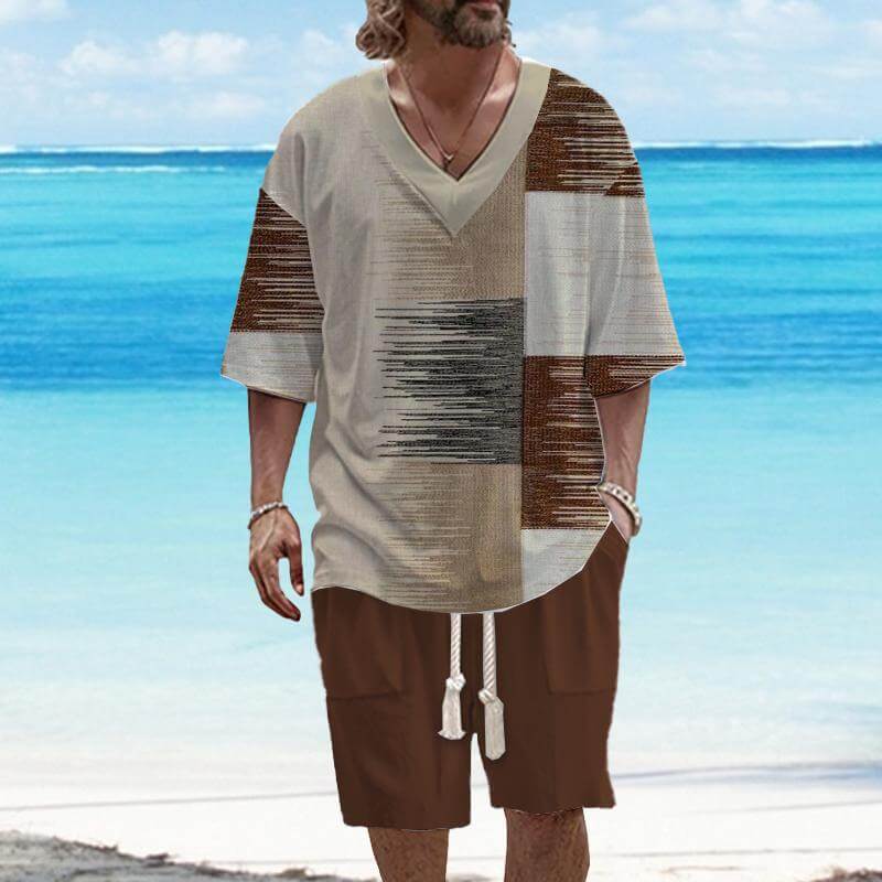 Men's Art Casual Printed Short Sleeve Set 83487397L-DESTINY