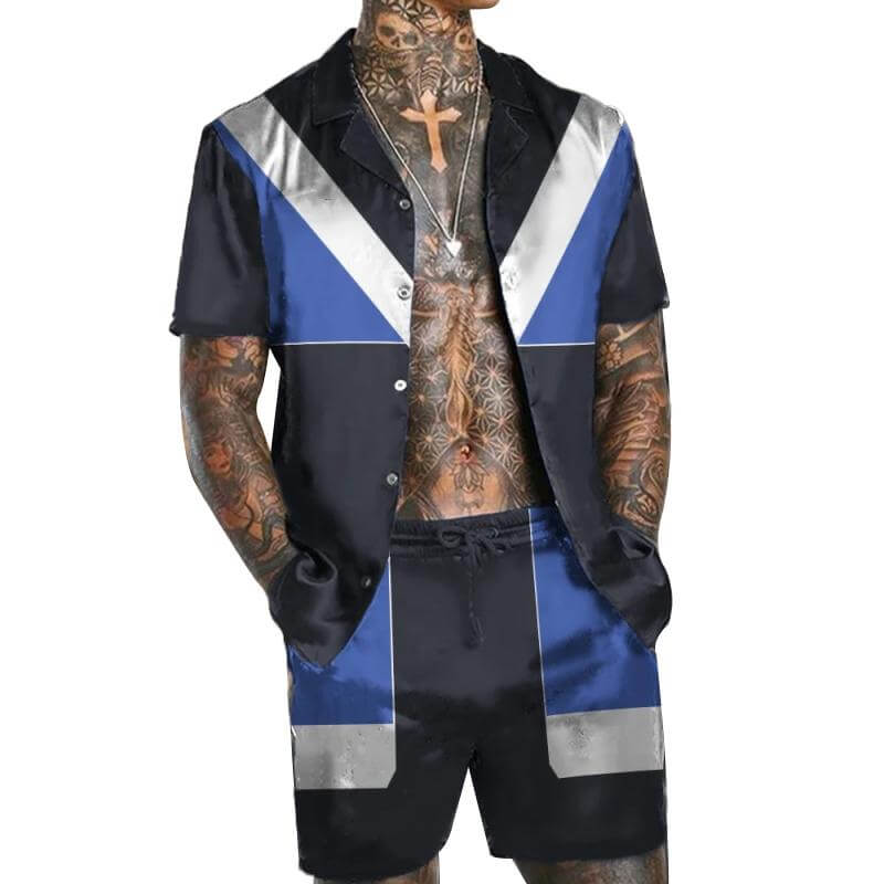 Men's Casual Printed Set Short Sleeve Shirt Set 22717795L-DESTINY