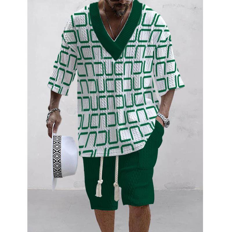 Men's Printed Short Sleeve Shorts Textured Set 31626866L-DESTINY