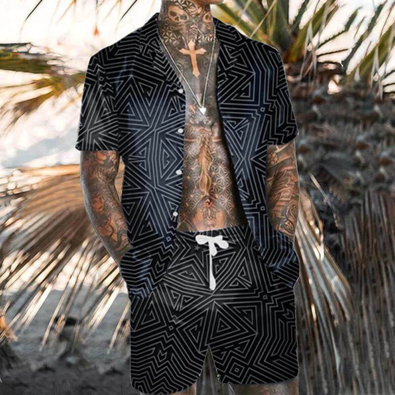 Men's Hawaiian Print Short Sleeve Shirt Set 19540089L-DESTINY