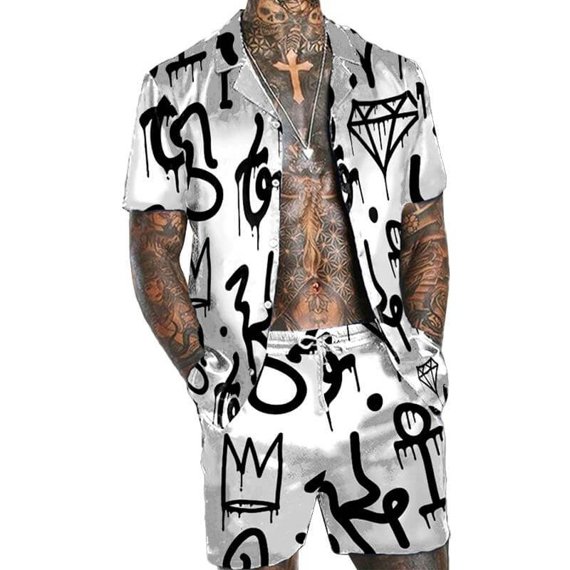 Men's Hawaiian Casual Set Short Sleeve Shirt Set 07919001L-DESTINY