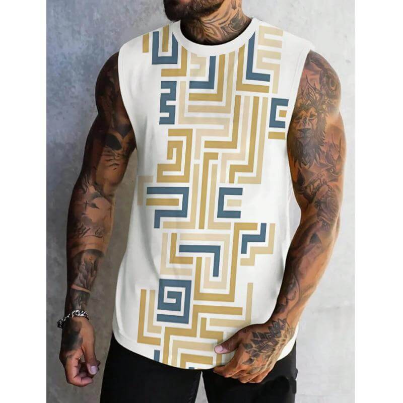 Men's Greek Maze Printed Casual Tank 23793597L-DESTINY