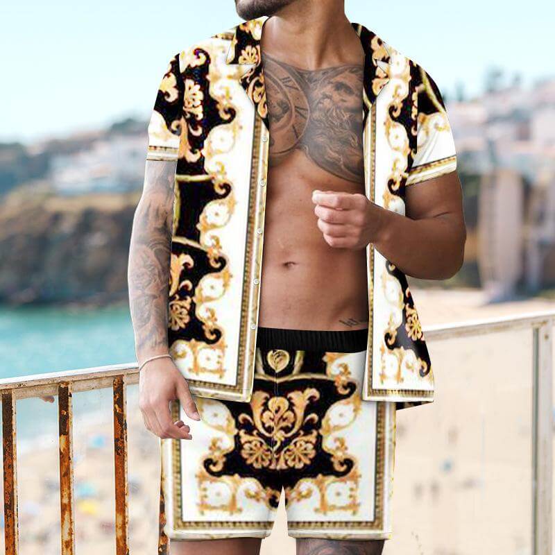 Men's Beach Casual Set Short Sleeve Shirt Set 31758771L-DESTINY