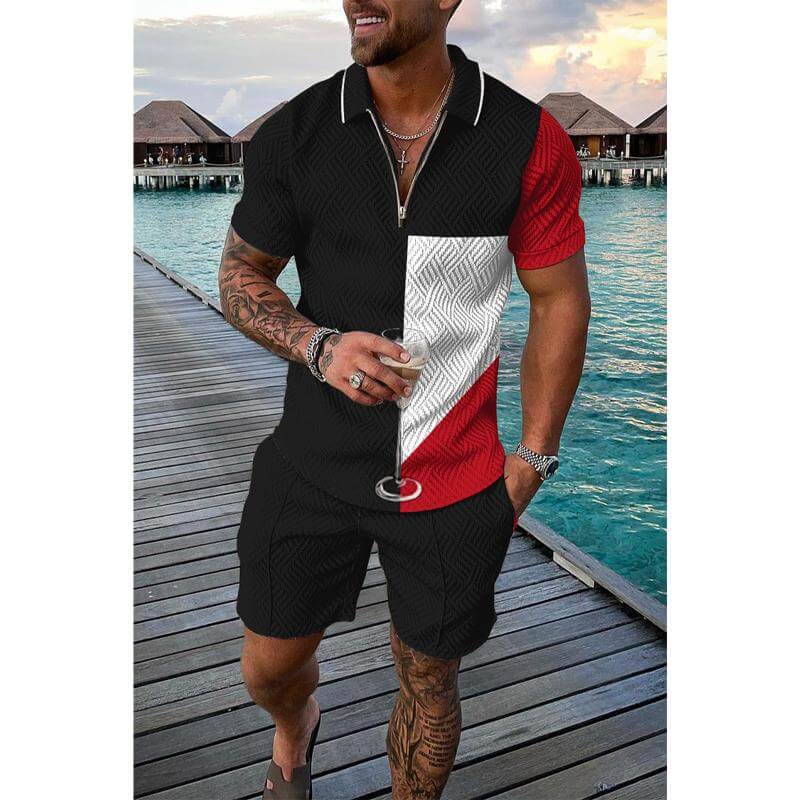 Men's Casual Set Polo Collar Short Sleeve Set 36796594L-DESTINY