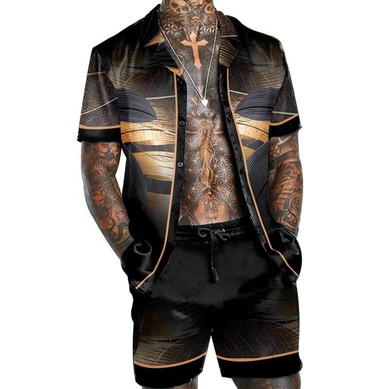 Color Block Casual Print Short Sleeve Suit 60678192L-DESTINY