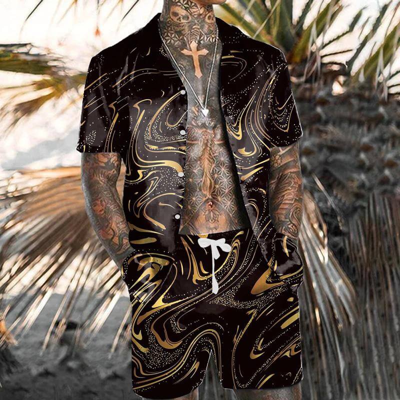 Men's Hawaiian Print Short Sleeve Shirt Set 68059367L-DESTINY