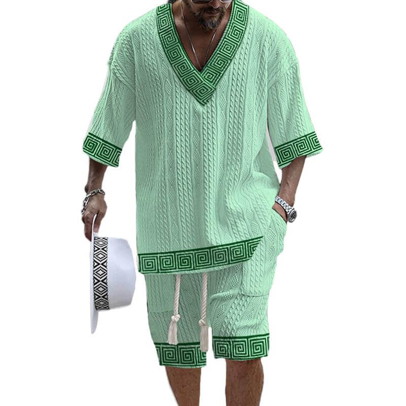 Men's Printed Short Sleeve Shorts Textured Set 02282798L-DESTINY