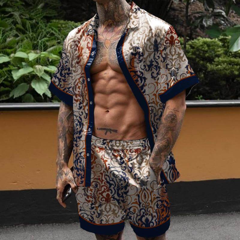 Floral Print Short Sleeve Shirt Shorts Set 53766996L-DESTINY