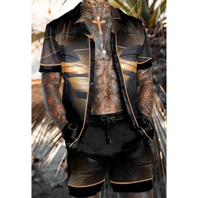 Color Block Casual Print Short Sleeve Suit 60678192L-DESTINY