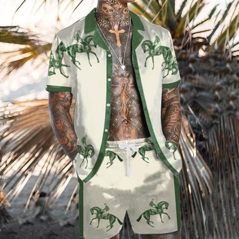 Men's Hawaiian Print Short Sleeve Shirt Set 14913311L-DESTINY