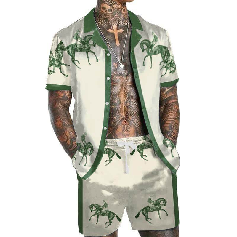 Men's Hawaiian Print Short Sleeve Shirt Set 14913311L-DESTINY