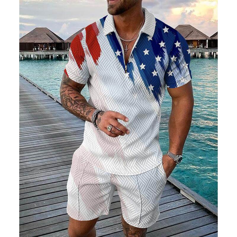 Men's Casual Set Polo Collar Short Sleeve Set 20018059L-DESTINY