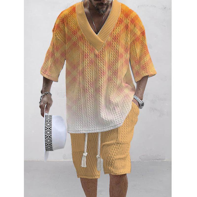 Men's Printed Short Sleeve Shorts Textured Set 05604172L-DESTINY