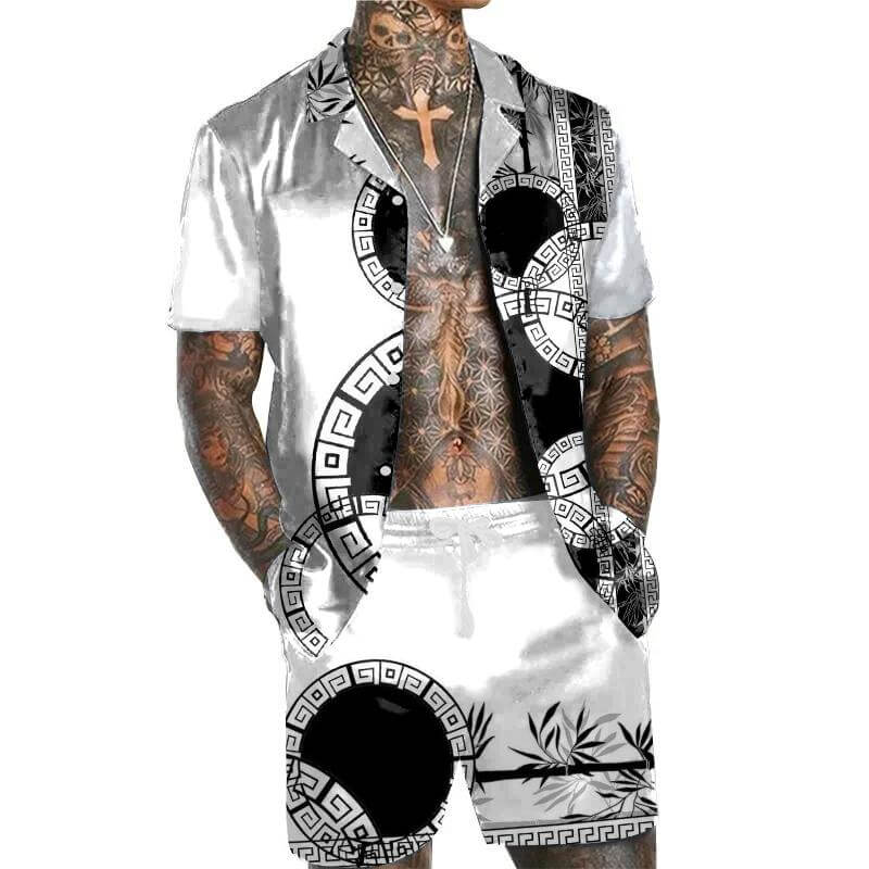 Men's Hawaiian Casual Set Short Sleeve Shirt Set 43173522L-DESTINY