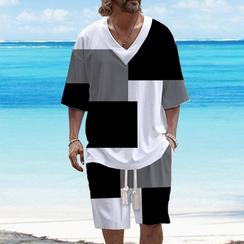 Men's Art Casual Printed Short Sleeve Set 49245322L-DESTINY