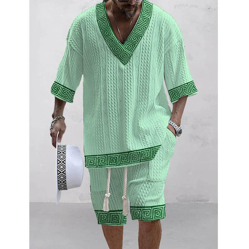 Men's Printed Short Sleeve Shorts Textured Set 02282798L-DESTINY