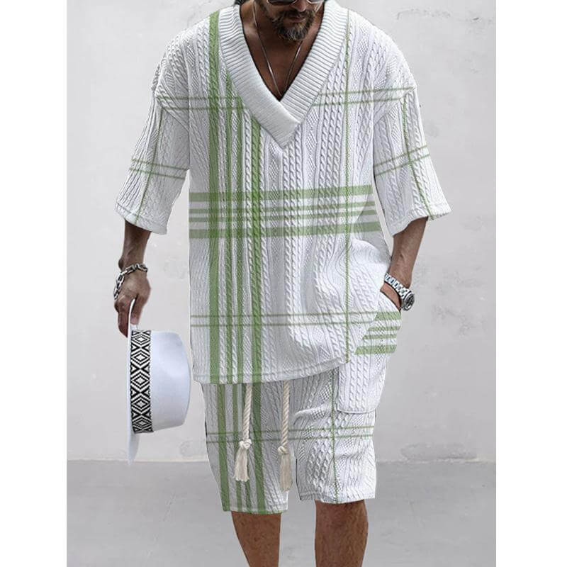 Men's Printed Short Sleeve Shorts Textured Set 42671434L-DESTINY