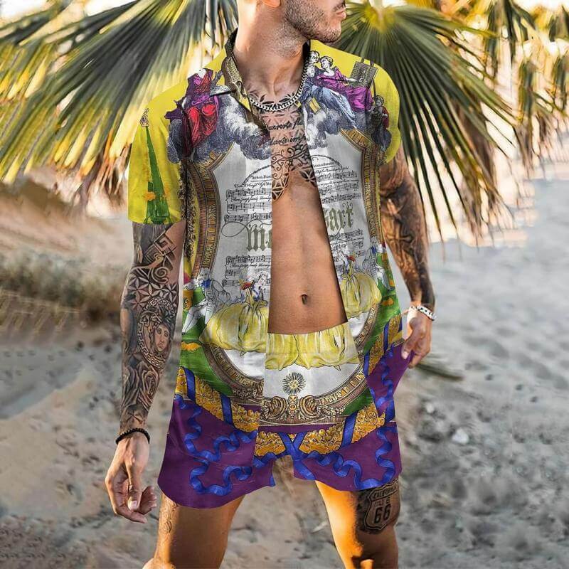 Men's Hawaiian Print Short Sleeve Shirt Set 82168950L-DESTINY