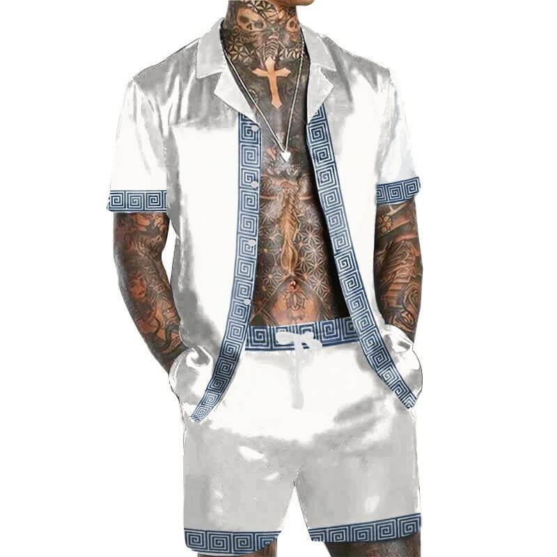 Men's Casual Printed Short Sleeve Shirt Set 16921325L-DESTINY