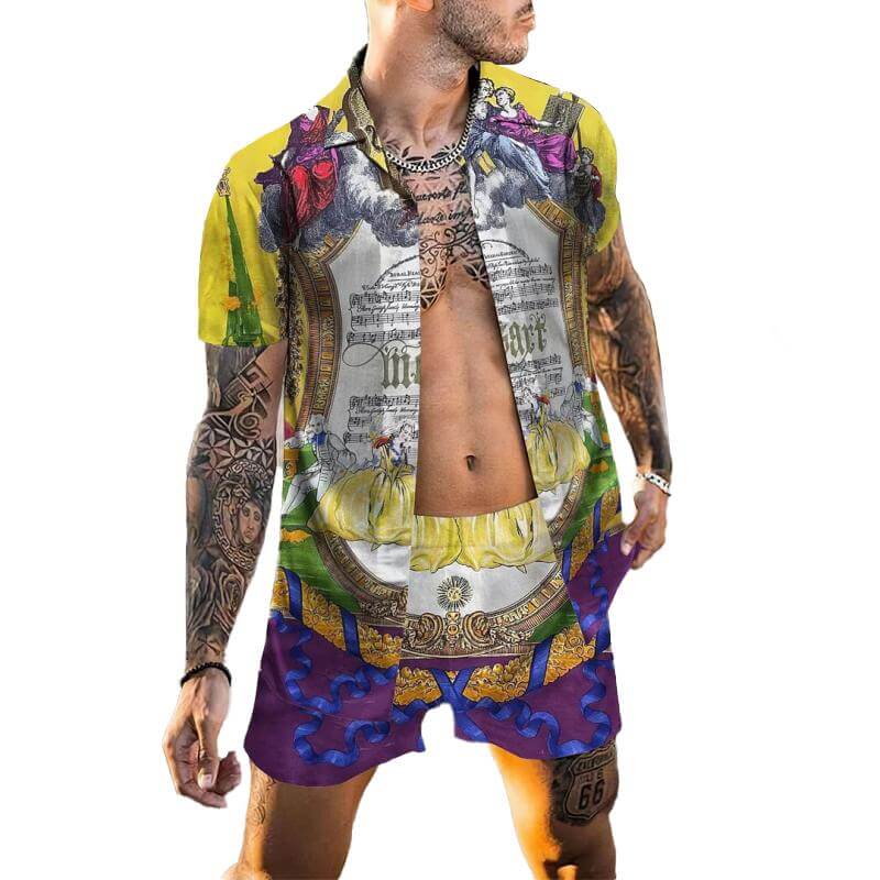 Men's Hawaiian Print Short Sleeve Shirt Set 82168950L-DESTINY