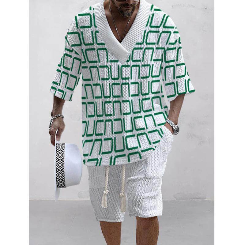 Men's Printed Short Sleeve Shorts Textured Set 31626866L-DESTINY