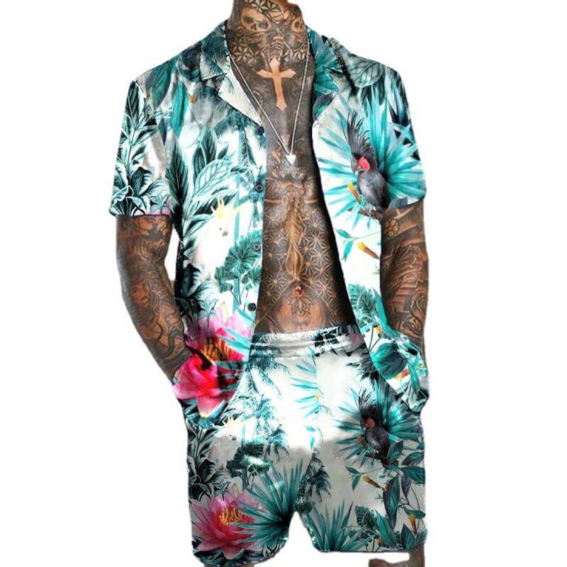 Leaf and Flower Print Short-sleeved Shirt Set 25227931L-DESTINY