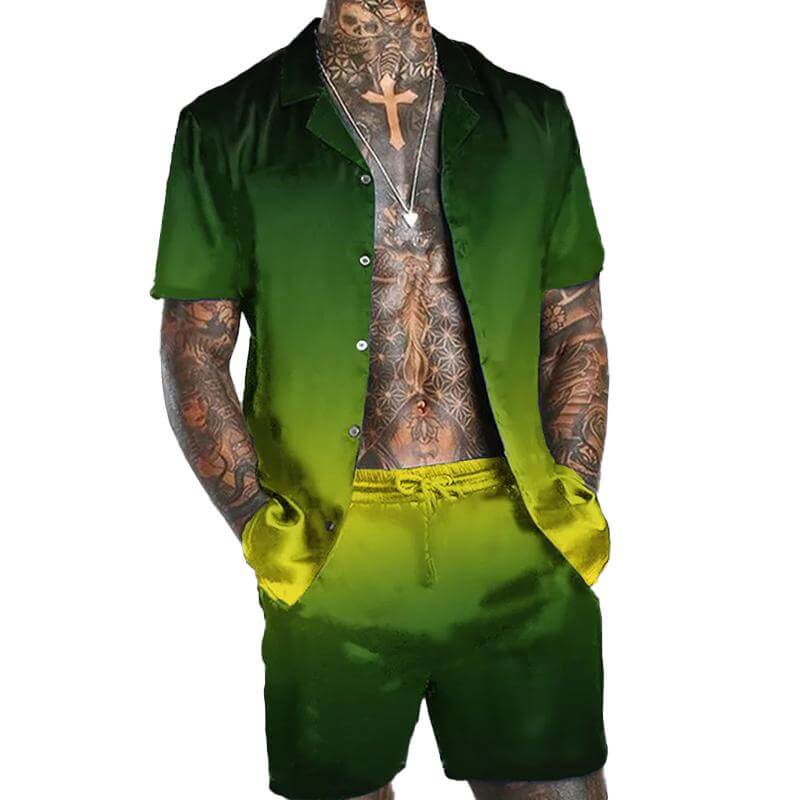 Gradient Colorblock Short-Sleeve Shirt Set 04011462L-DESTINY