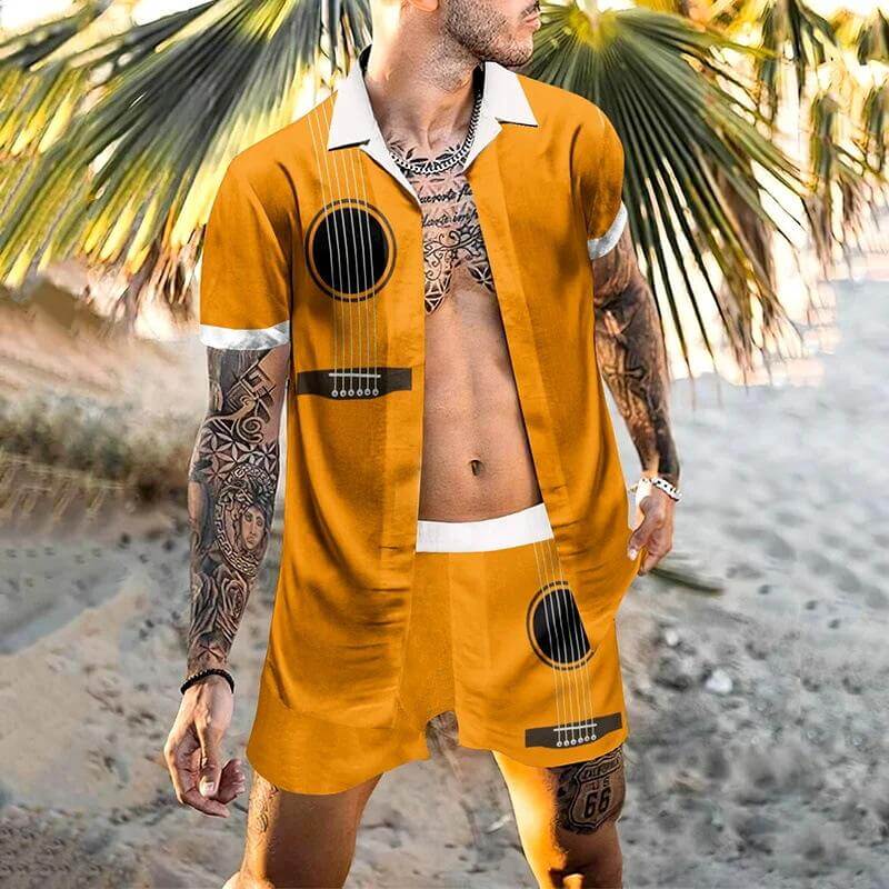 Men's Hawaiian Print Short Sleeve Shirt Set 82168950L-DESTINY