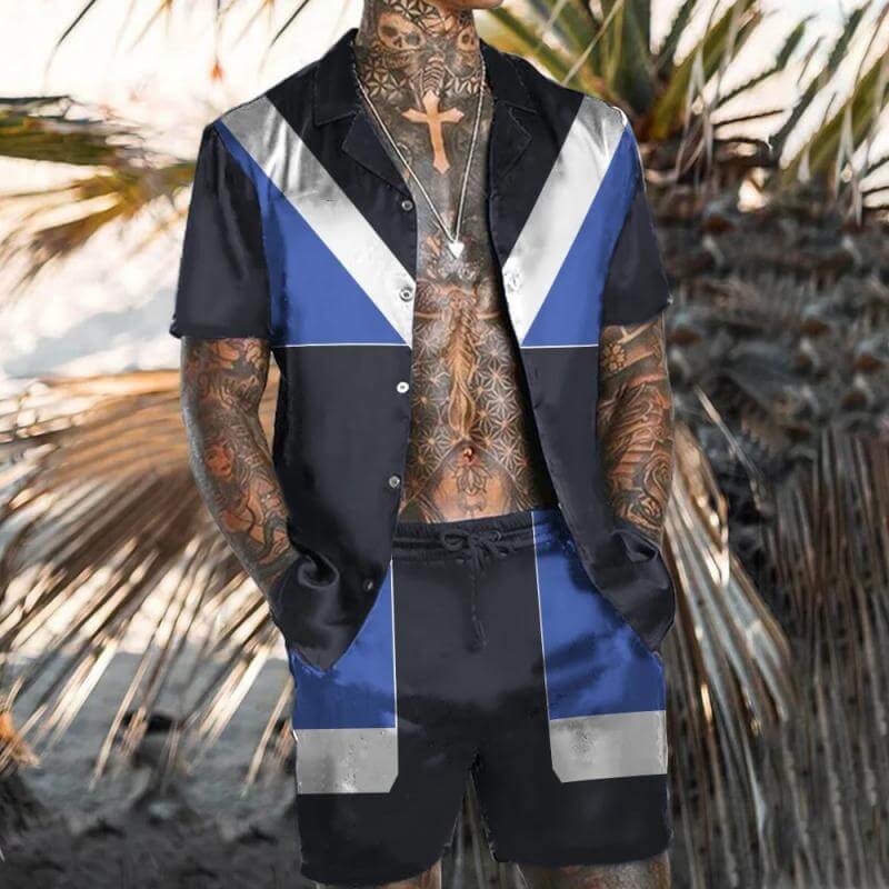 Men's Casual Printed Set Short Sleeve Shirt Set 22717795L-DESTINY