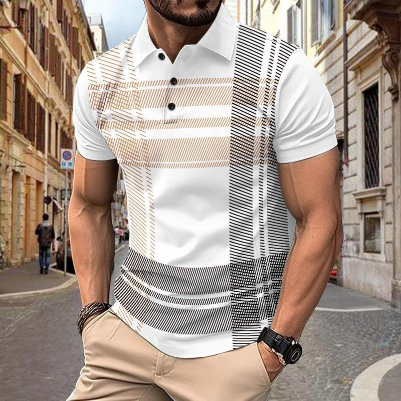 Men's Striped Print Sports Polo Shirt 98444483L-DESTINY