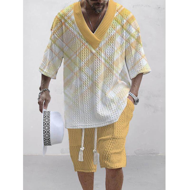 Men's Printed Short Sleeve Shorts Textured Set 05604172L-DESTINY