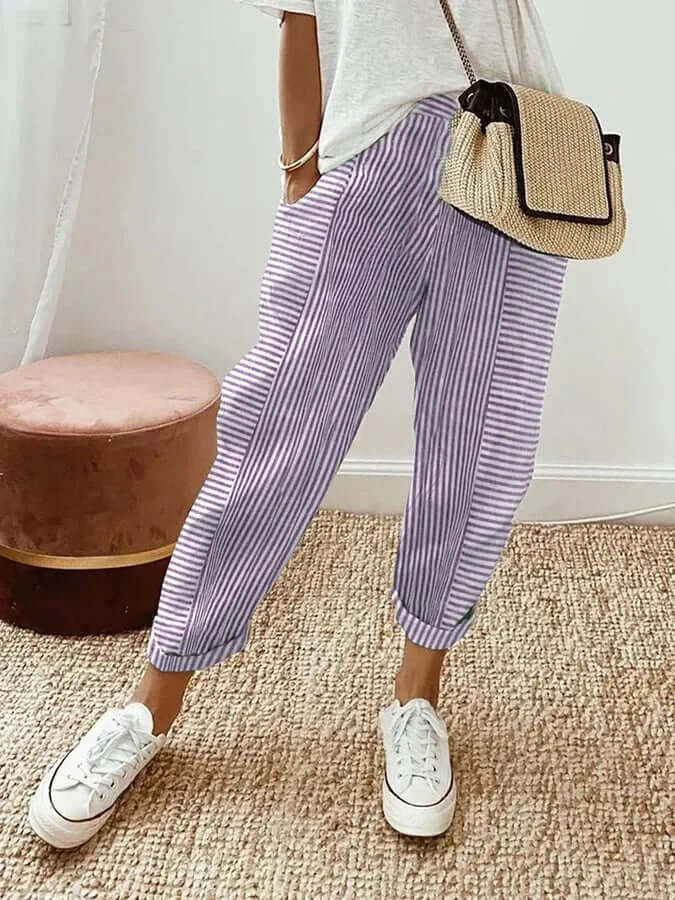 Casual striped cotton trousers-DESTINY